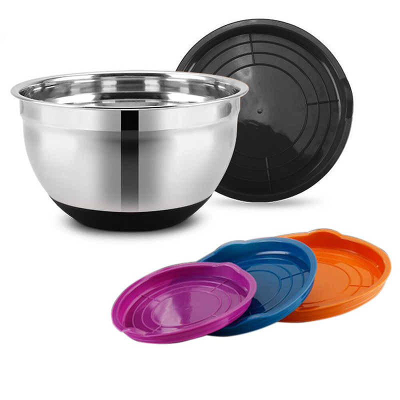 Thickened Tableware Kitchen Utensil Mixing Bowl Silicone Bottom Food Container Stainless Steel Non-Slip W/Lid