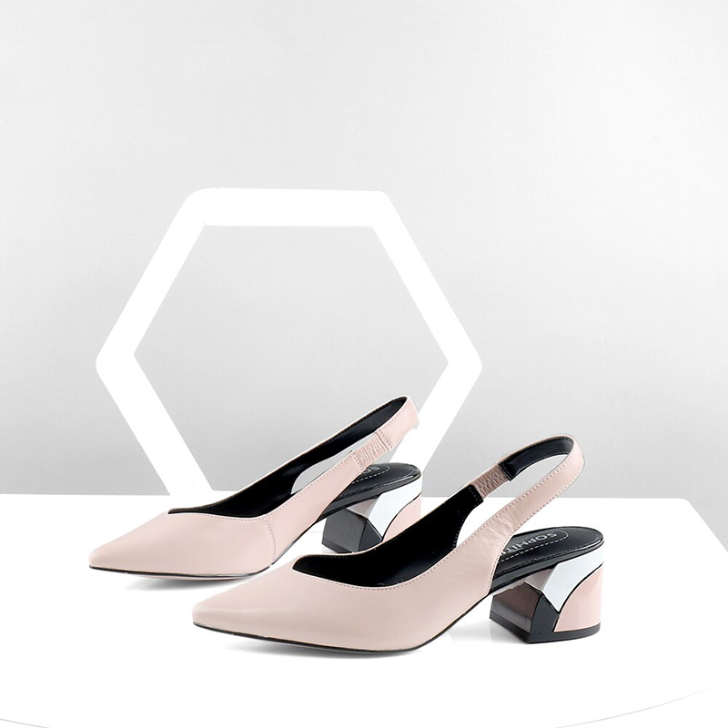 SOPHITINA Elegant Pink Sandals Back Strap Genuine Leather Square Med Heel Pointed Toe Women Shoes Stylish Shallow Sandals C380