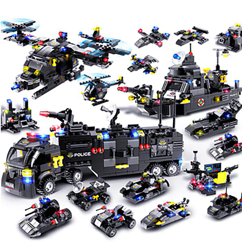 HIPAC 1095PCs Building Blocks SWAT City Police Station Car Truck House Helicopter Blocks Constructor Construction Toys Technic