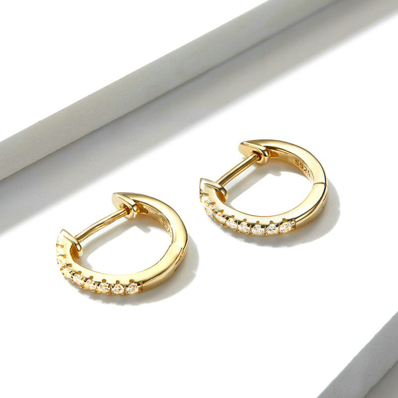 Bamoer Gold Color 925 Silver Hoop Earrings for Women with Cubic Zirconia 6 Colors Circle Earrings Wedding Jewelry SCE498