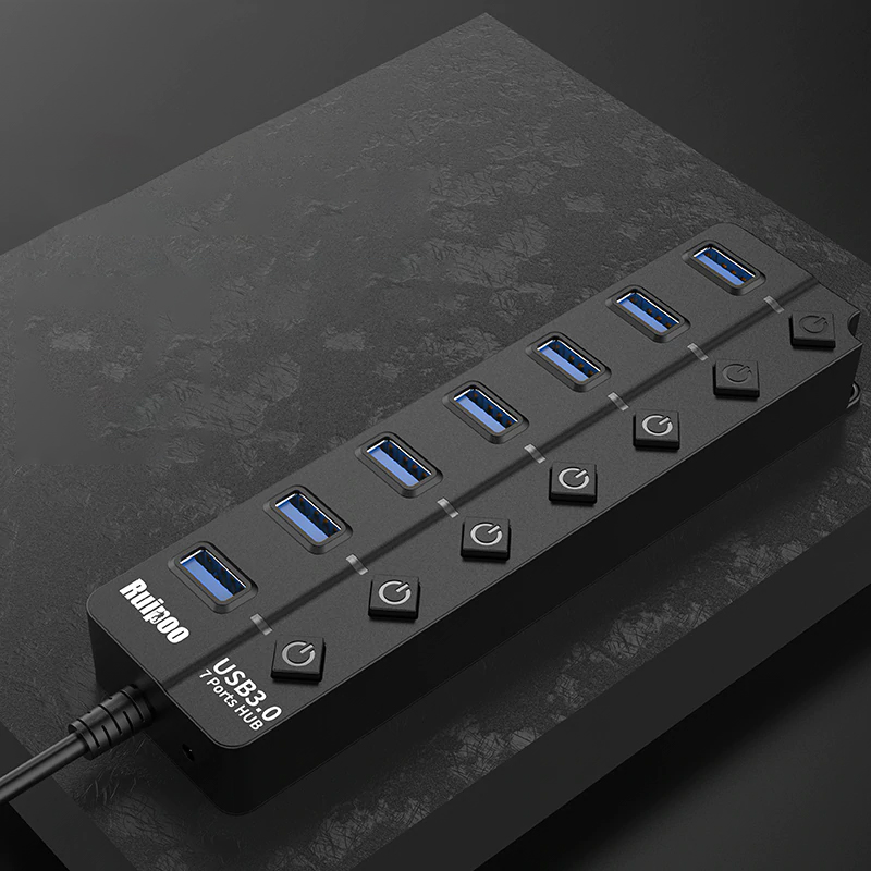 USB Hub 3.0 High Speed 4 / 7 Port USB 3.0 Hub Splitter On/Off Switch with EU/US Power Adapter for MacBook Laptop PC HUB USB 3.0