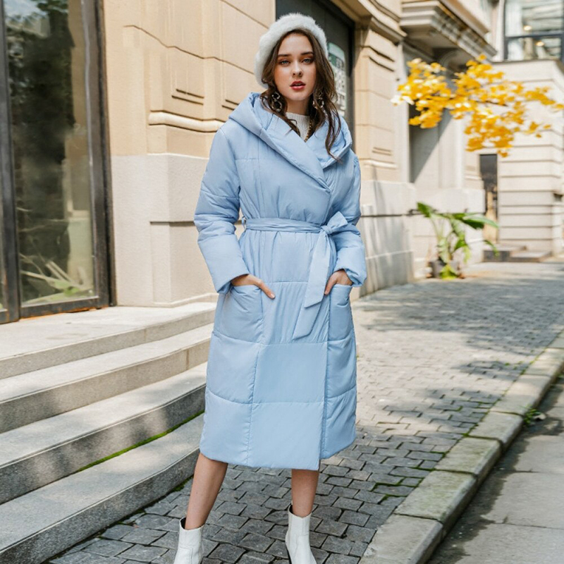 Simplee casual light blue autumn winter women long parkas Warm hooded long sleeve female jacket High street Down Jackets 2020