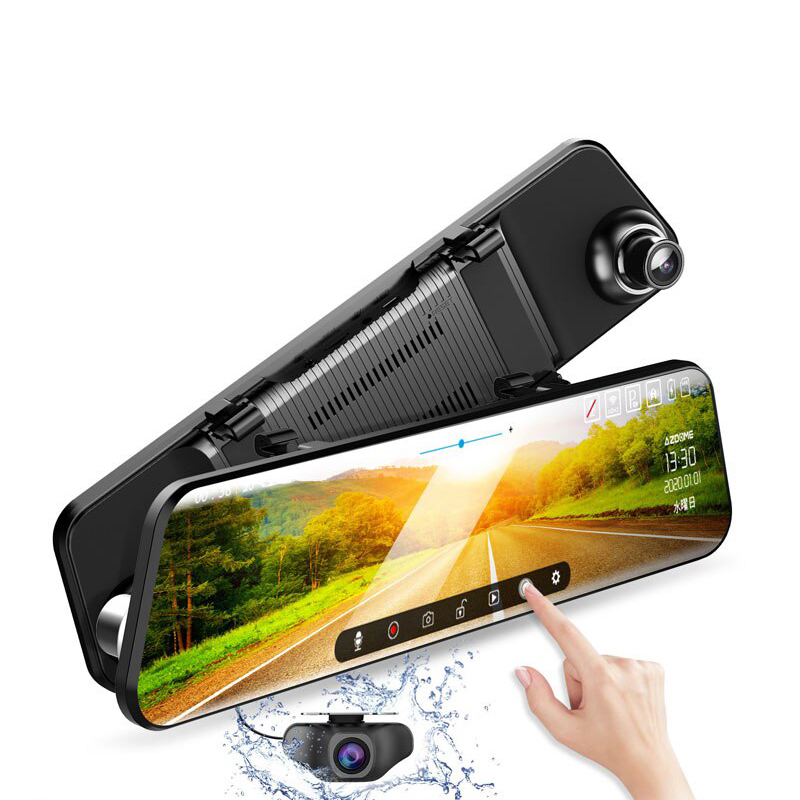 AZDOME PG17 11.8" Mirror dvr Streaming Media Full-Screen Touching Car DVR Dual Lens Night Vision 1296P Front 1080P Backup