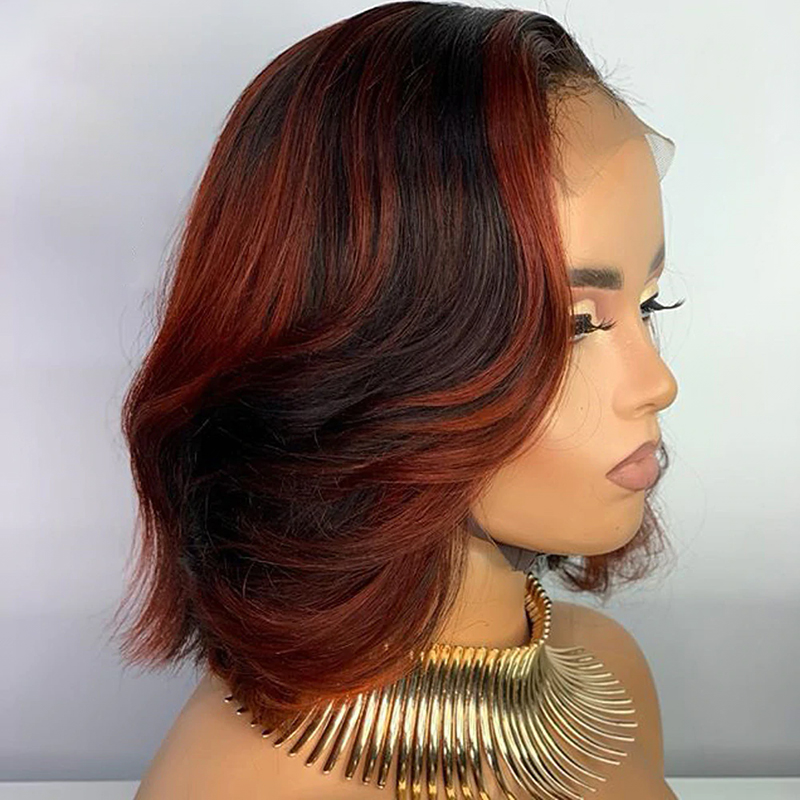 Colored Red Bob Short Burgundy Lace Front Wig Preplucked Remy Pixie Cut Highlight Honey Blonde Human Hair Closure Wigs For Women
