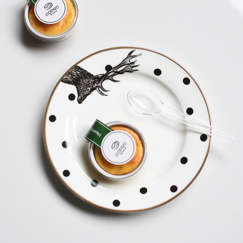 2 Pcs 6&8 Inch Animal Combined Plates Set Ceramic Plates Fox Elk Giraffe Zebra Pattern Plates Steak Breakfast Cake Fruits Dish