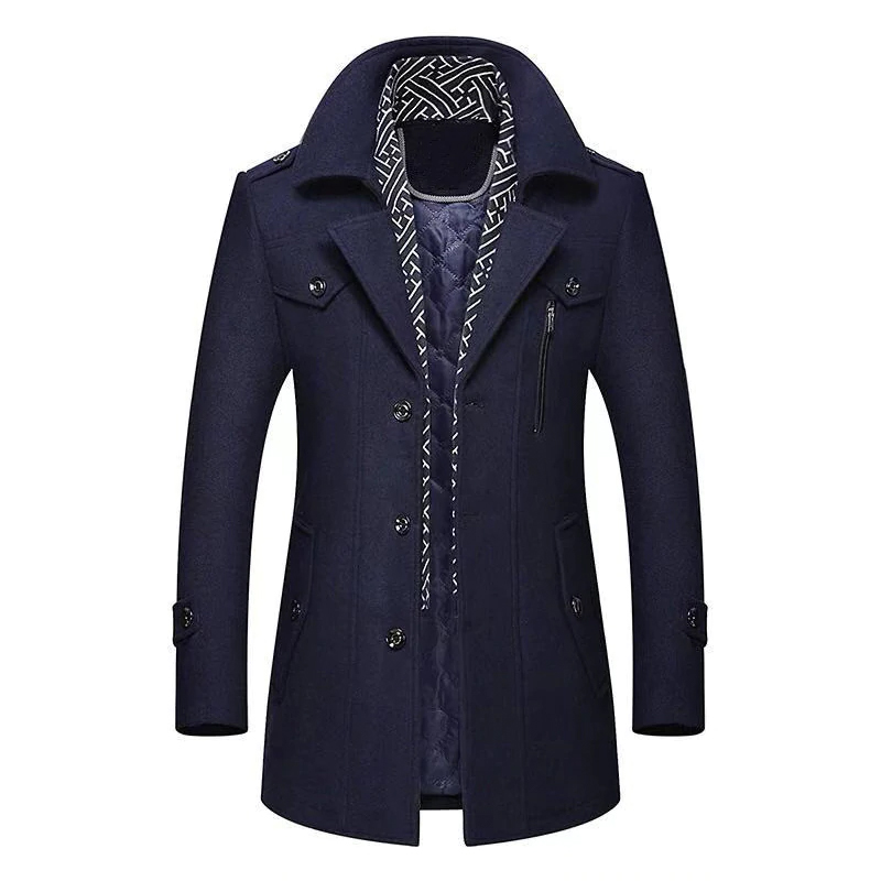 Winter Men's Wool Coat 2020 New Fashion Middle Long Scarf Collar Cotton-padded Thick Warm Woolen Coat Male Trench Coat Overcoat