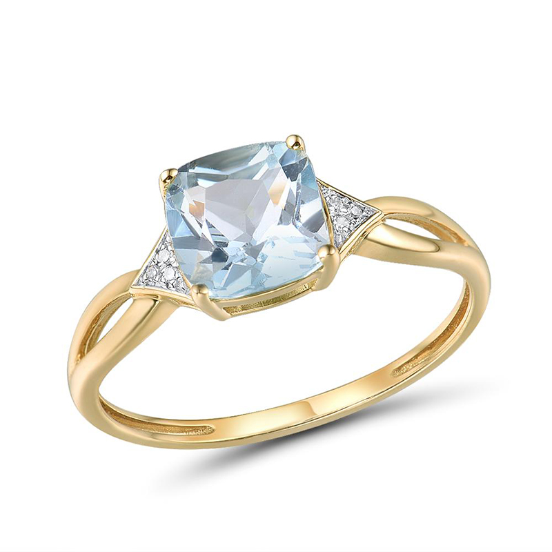 VISTOSO Pure14K 585 Yellow Gold Ring For Women Sparkling Diamond Limpid Blue Topaz Anniversary Classic Fine Jewelry