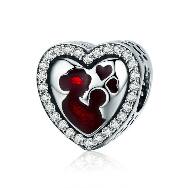 WOSTU 100% Authentic 925 Sterling Silver Heart Shape Charm Mom Beads Fit Original Bracelet Pendant DIY Jewelry Charms Gift