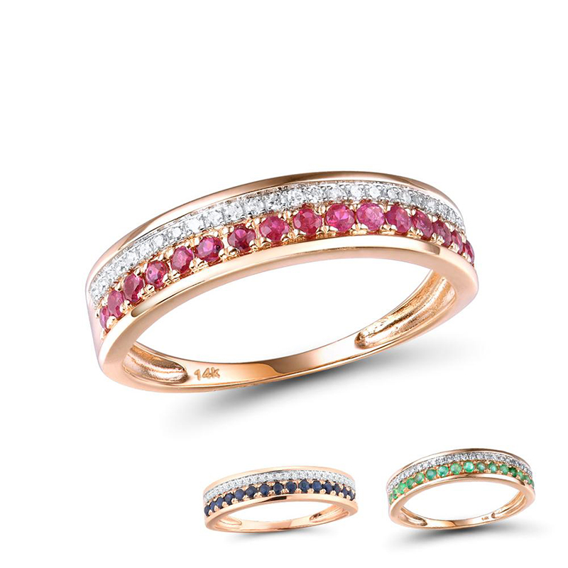 VISTOSO 14K Rose Gold Rings For Lady Genuine Shiny Diamond Fancy Ruby Sapphire Emerald Engagement Anniversary Chic Fine Jewelry