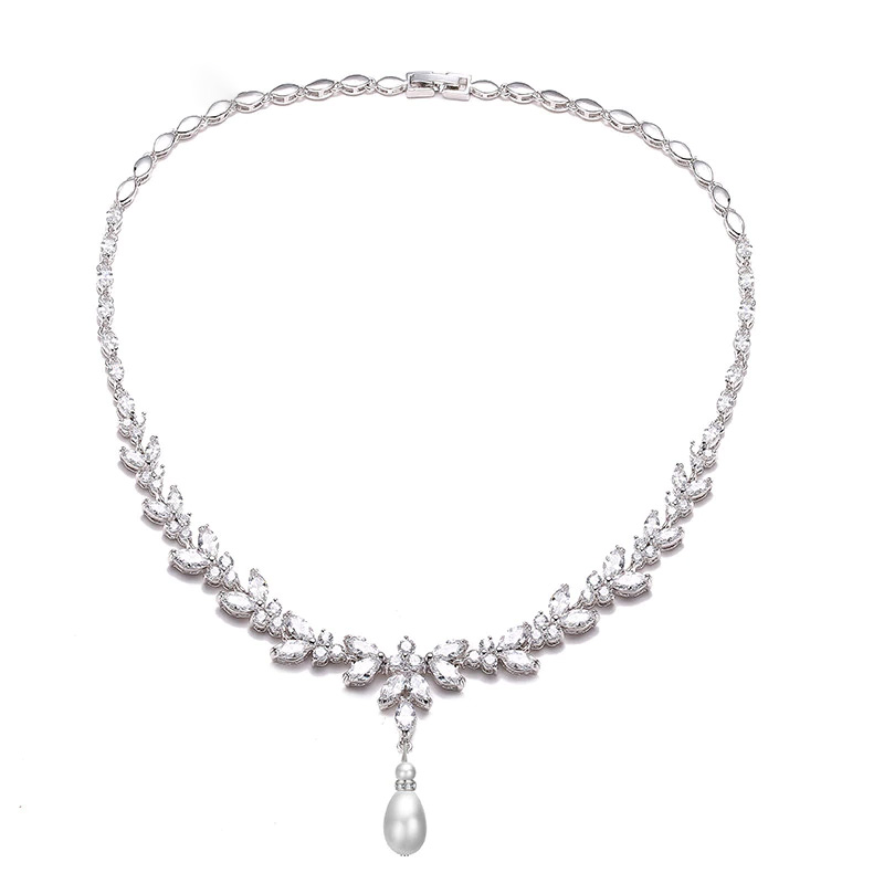 ZAKOL Luxury Exquisite Marquise Cut Cubic Zircon Leaf Adjustable Chain Necklaces For Women Fashion Bridal Wedding Party Jewelry