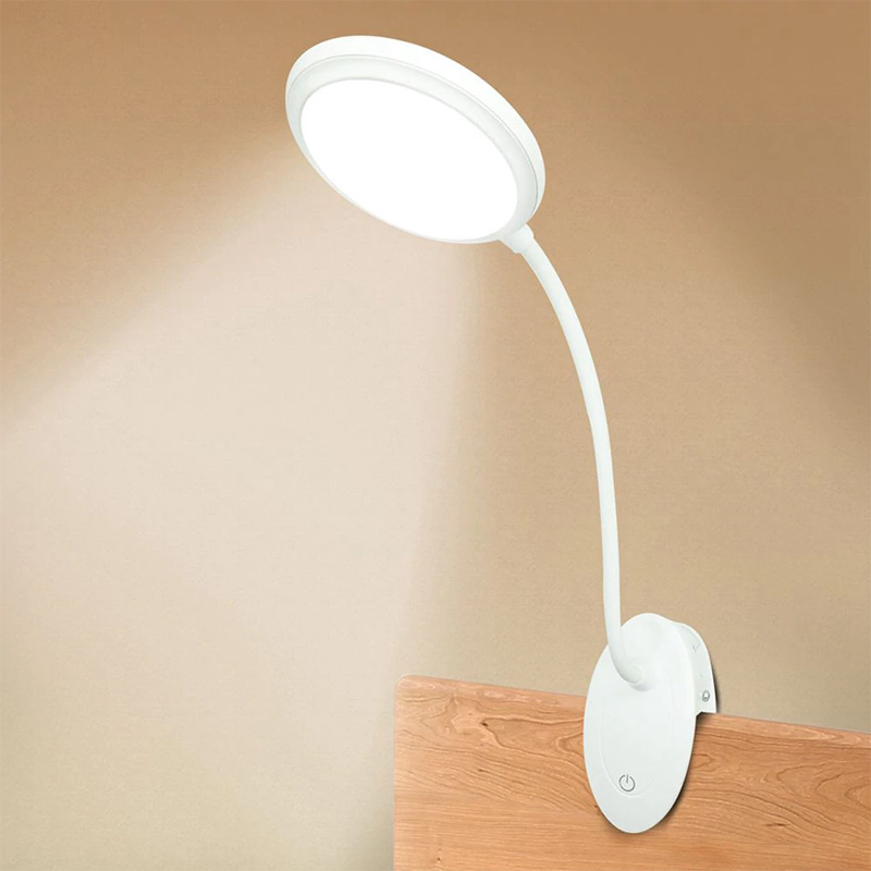 USB Rechargeable Led Clamp Desk Lamp Gooseneck Touch Dimming Clip On Reading Light For Book Bed and Computer 3 Color Modes