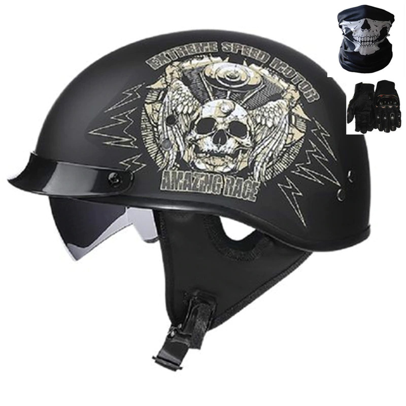 Motorcycle Helmet Vintage Scooter Half Face Helmet Retro Biker Motorbike Helmet Crash Moto Helmet With Visor