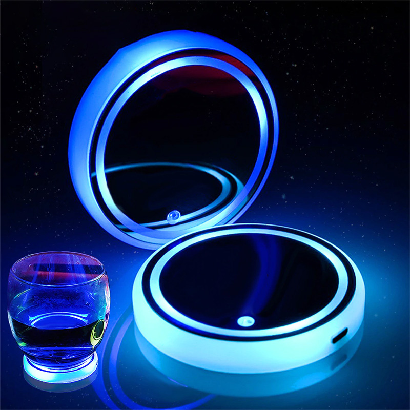 2X Car Dome LED Cup Holder Automotive Interior Lamp USB Multi- Colorful Atmosphere Light Drink Holder Anti-Slip Mat Product Bulb