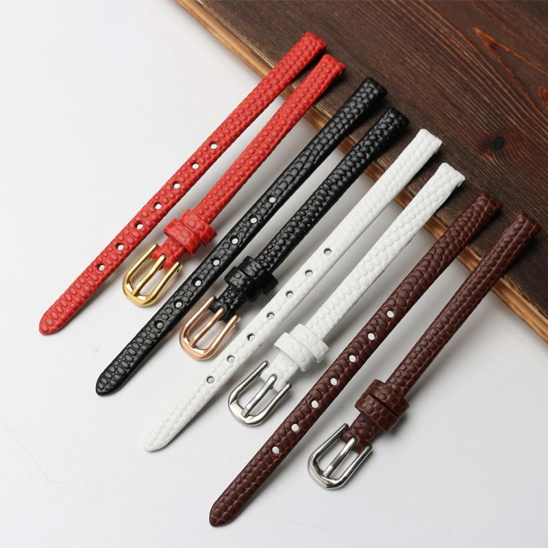 Genuine leather Watchband womens bracelet 6 8 10 12mm lizards leather watch strap small wristwatches belt Pin buckle