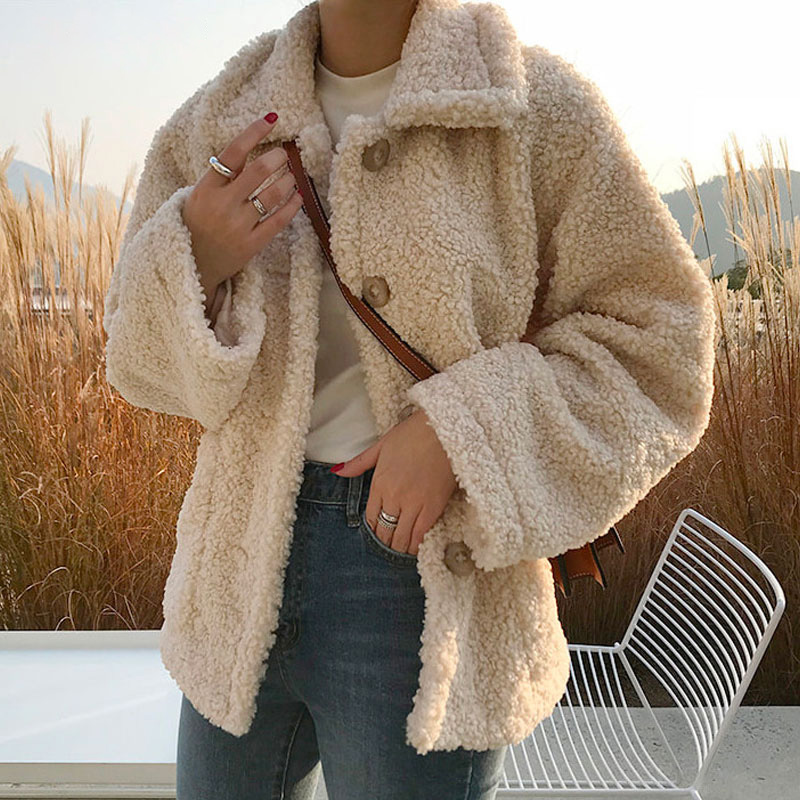 Faux Fur Thick Coat For Women 2020 Autumn Warm Soft Loose Fur Jacket Female Outerwear Button Plush Ladies Casual Winter Overcoat