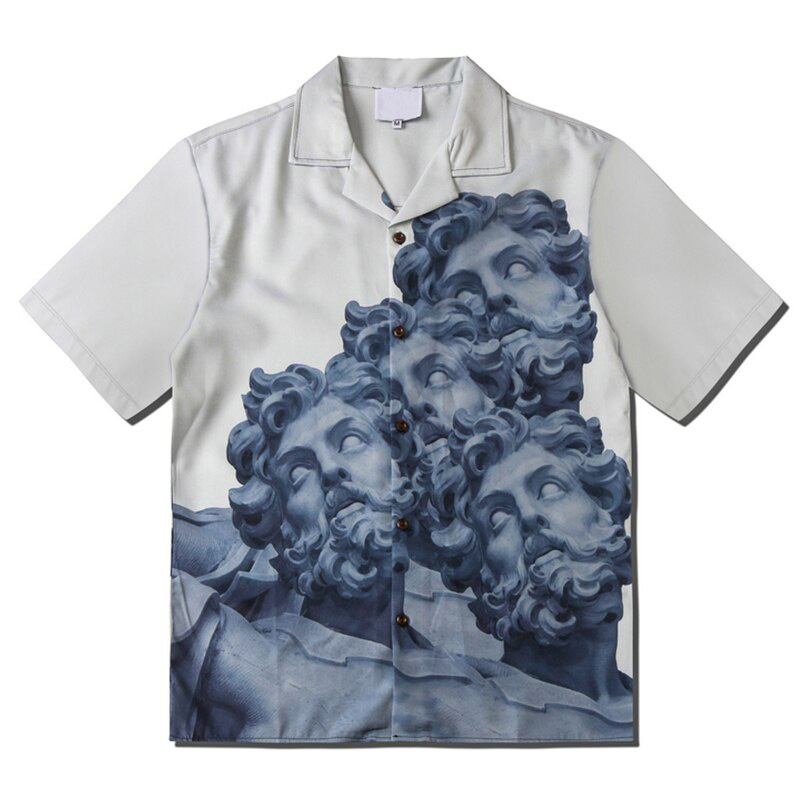 Dark Icon Printed Vintage Shirt Men 2020 Summer Turn-down Collar Men's Shirt Streetwear Clothing