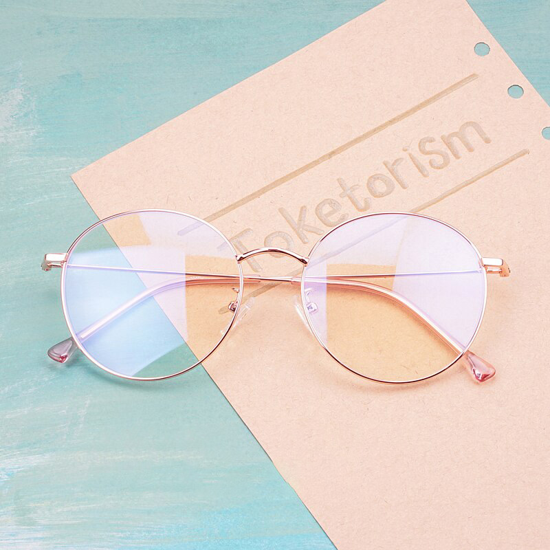 Toketorism Rose Gold Metal Frame Round Glasses Blue Light Computer Glasses Women's Vintage Spectacle Frames 6213