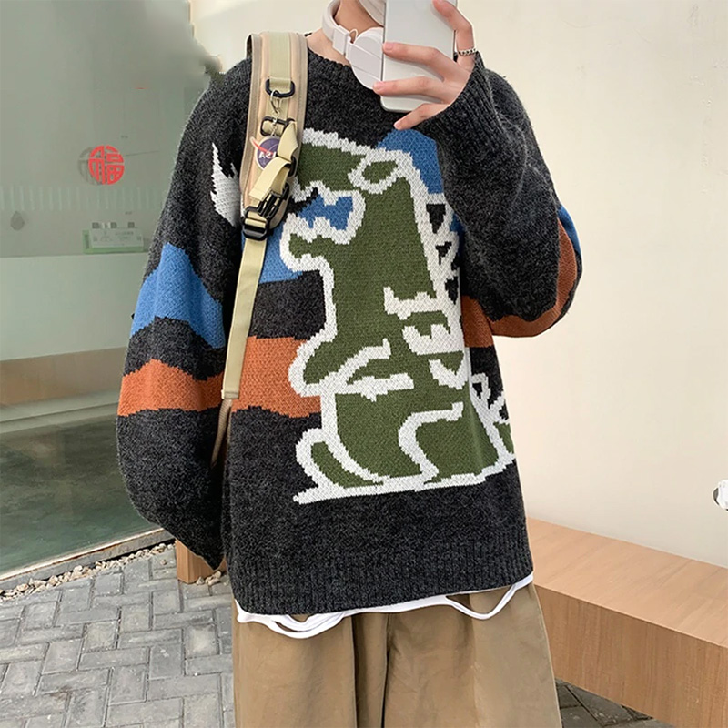 Zongke 니트 스웨터 남성 겨울 남성 의류 풀오버 남성 스웨터 화이트 하라주쿠 스웨터 Little Monster Print 2020 M-2XL