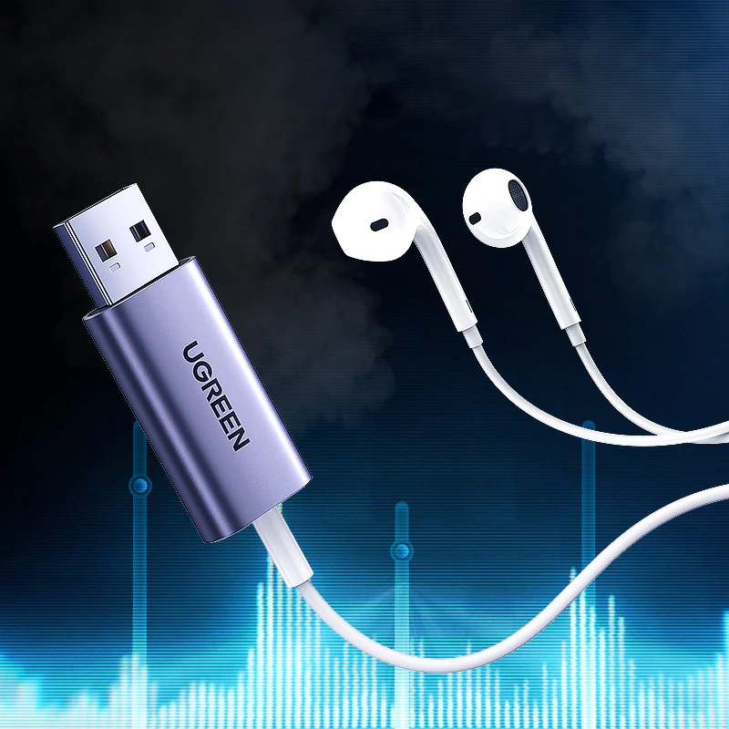 Ugreen Sound Card 2-in-1 USB Audio Interface External 3.5mm Audio Adapter Soundcard for Laptop PS4 Headset USB Sound Card