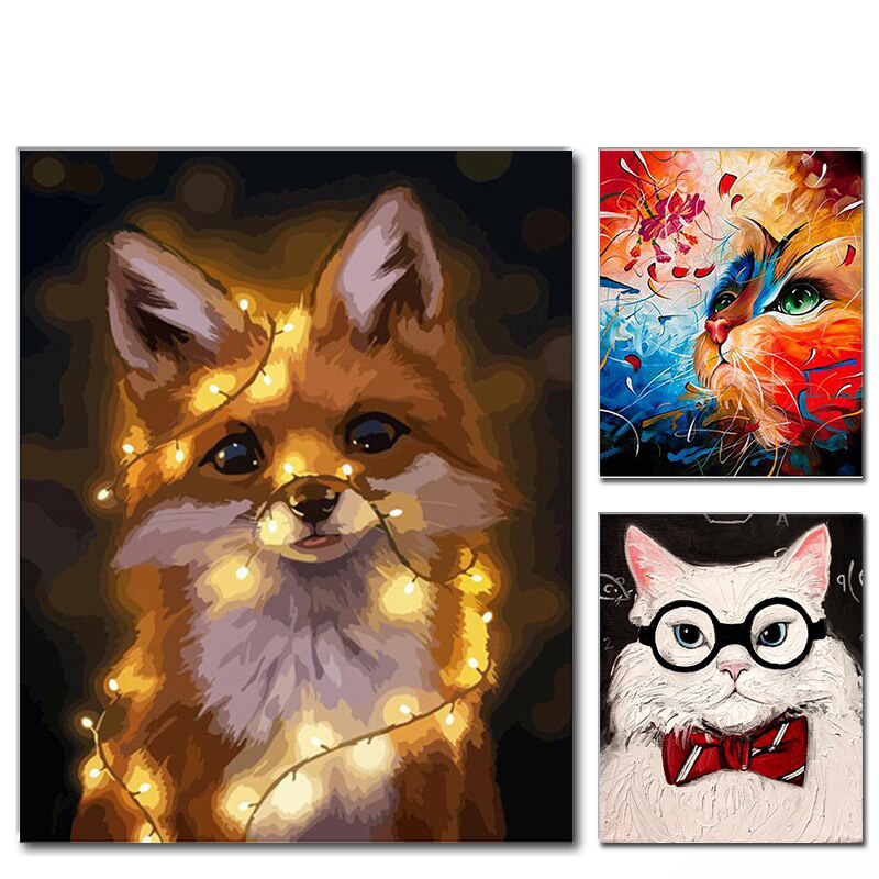 SDOYUNO Frame DIY oil painting by numbers kit for adults colorful cute cat pictures by numbers animals acrylic wall art paint