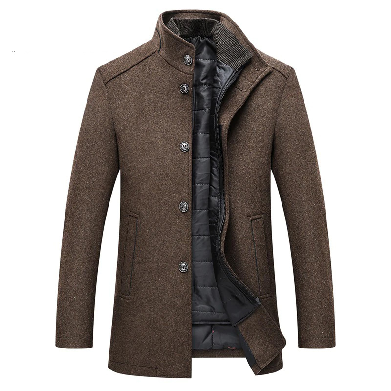 Winter Warm Wool Blend Coat Men Thick Overcoats Topcoat Mens Single Breasted Jackets And Coats With Adjustable Vest Men's Coat