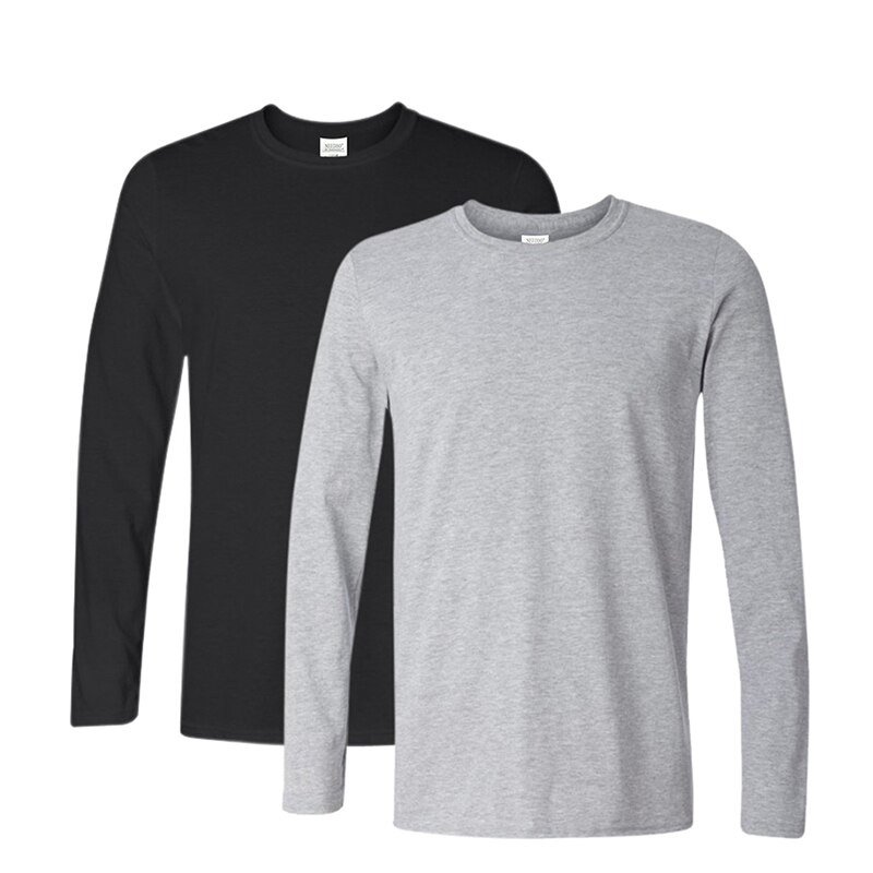 2Pcs/lot 2020 Spring Autumn 100% Cotton Long Sleeve T Shirt Men High Quality Solid Color O-Neck Tops Tees Big Size T Shirt Homme