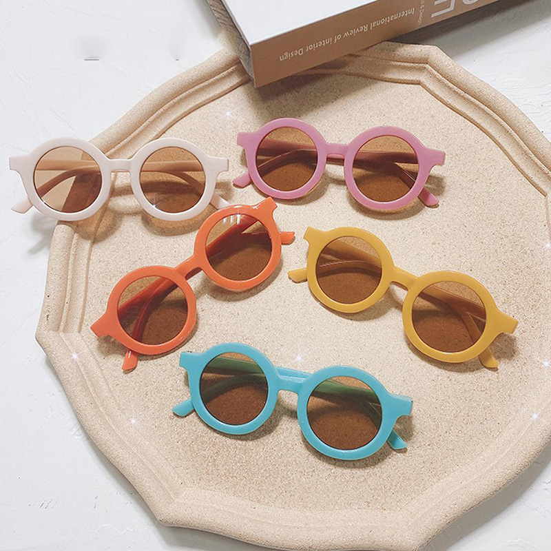 롱 키퍼 패션 라운드 어린이 선글라스 어린이 소년 소녀 귀여운 다채로운 태양 안경 아기 그늘 빈티지 UV400 Gafas De So
