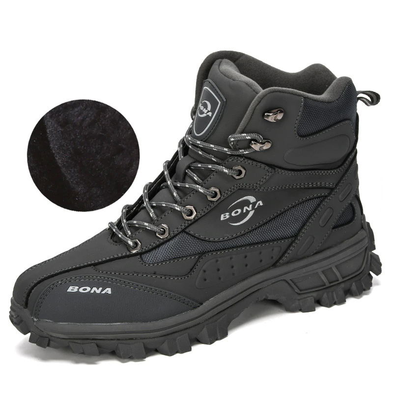 BONA New Designers Action Leather Shoes Climbing & Fishing Shoes Men Outdoor Shoes Man High Top Winter Boots Plush Comfy