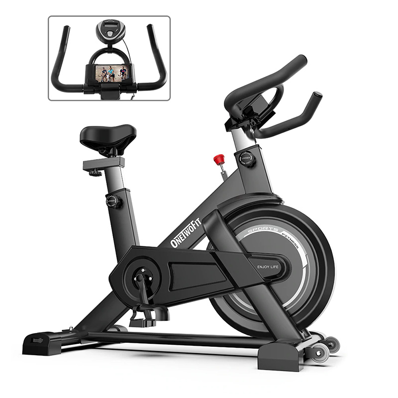 ONETWOFIT Indoor Exercise Bike with Monitor Adjustable Seat & Handlebars Cycling Bike for Home Cardio Workout Home Gym