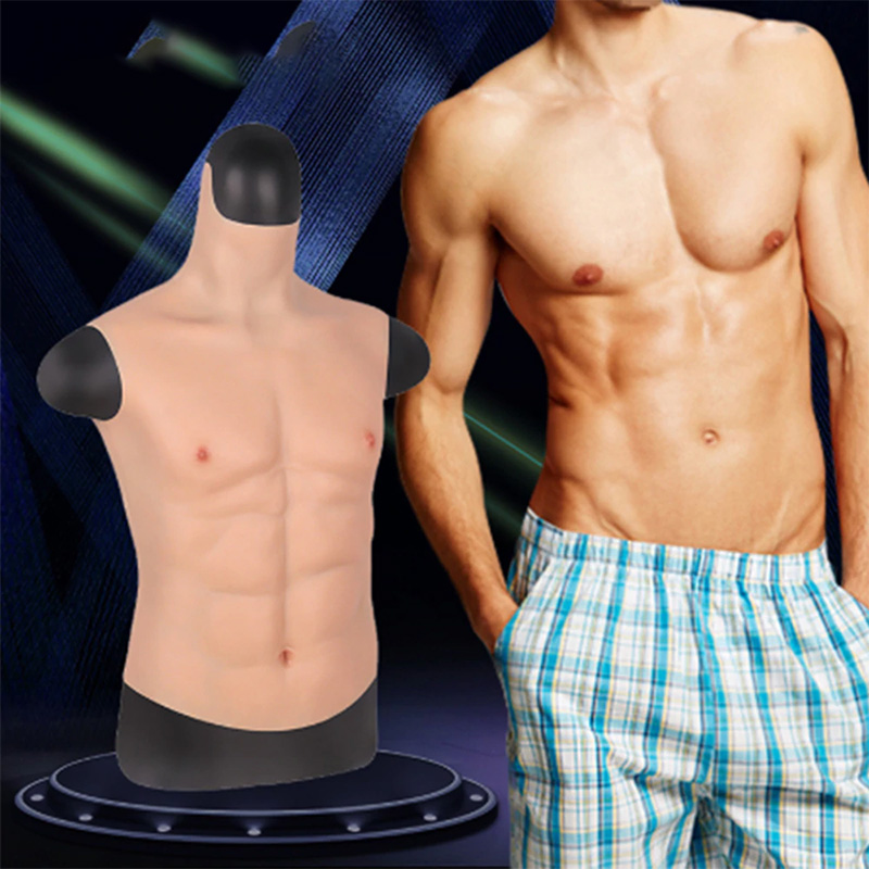 KnowU Fake Chest Muscle Belly Macho Soft Silicone Man Artificial Simulation Muscles High Collar Version Cosplay crossdress