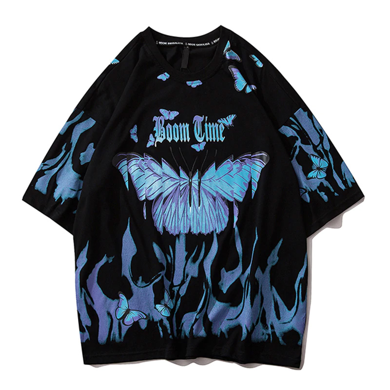 Dark Icon Flame Butterfly Street Fashion T-shirt Men 2020 Summer Crew Neck Men's Tshirt Hip Hop Tee Shirts