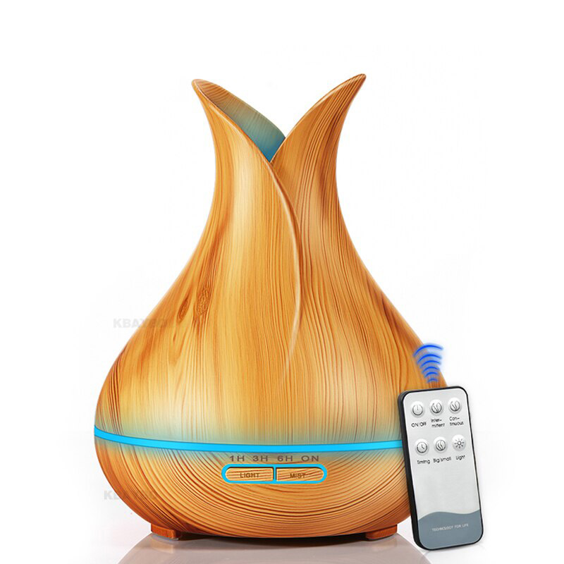 KBAYBO 400ml Aroma Essential Oil Diffuser Ultrasonic Air Humidifier with Wood Grain 7 Color Changing LED Lights for Office Home