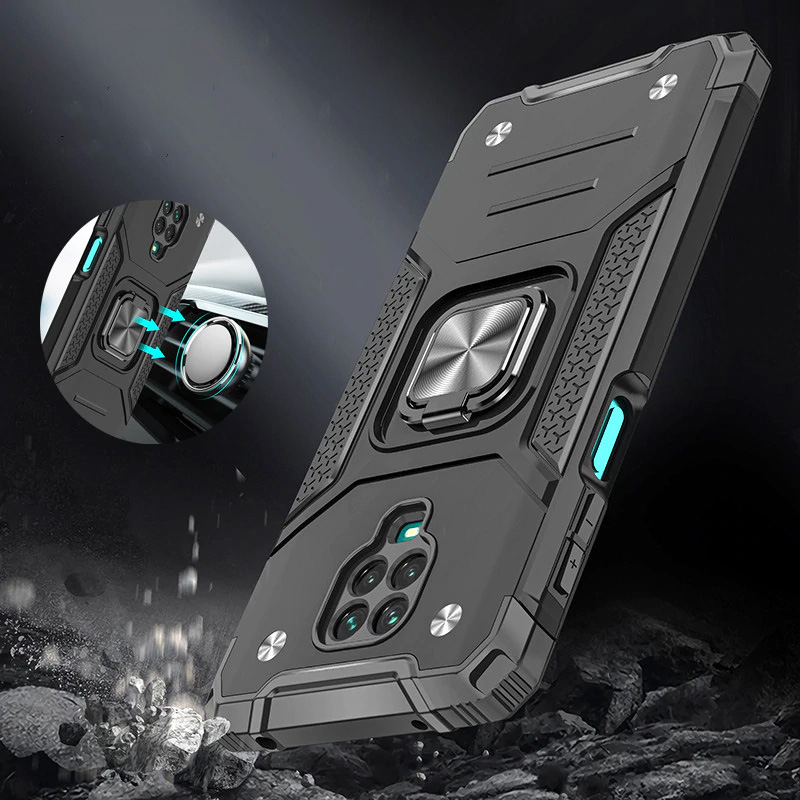 Shockproof Armor Ring Case For Xiaomi Redmi 9C NFC 9A 9 Note 9S 9 Pro Max Phone Cover Hybrid Hard PC Soft Frame Bracket Case
