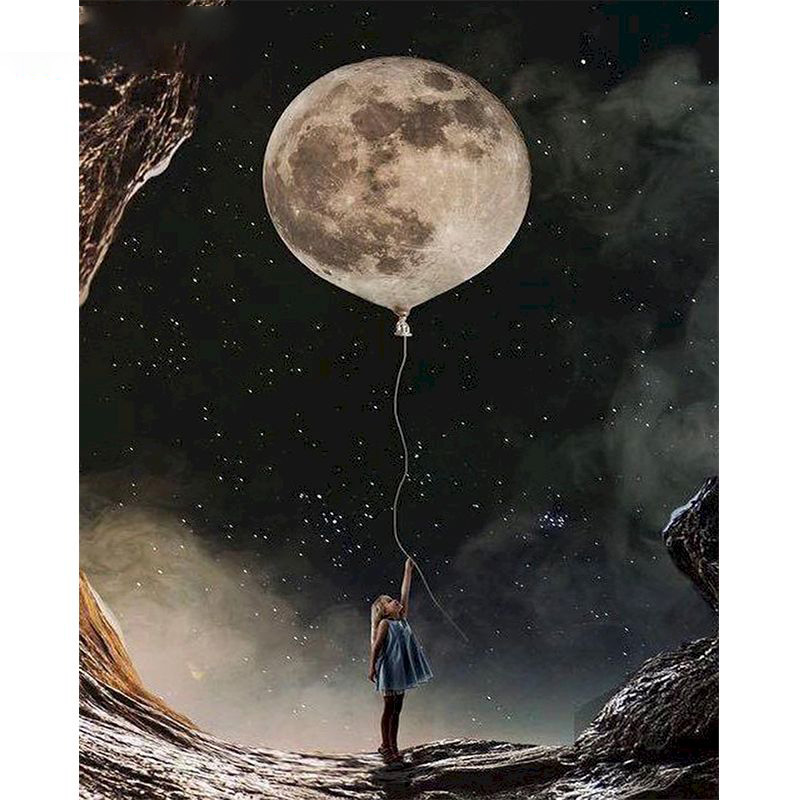 CHENISTORY 60x75cm Framed Oil Painting By Numbers For Adults Little Girl With Balloon Figure Picture By Number Home Decoration