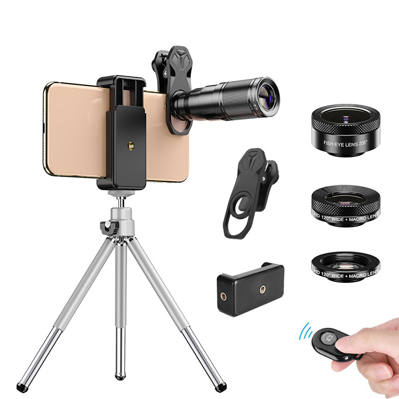 APEXEL 4in1 New HD Phone Camera Lens Kit Telephoto Zoom Monocular Telescope 22X Lens Macro Wide Fisheye Lens With Remote Tripod