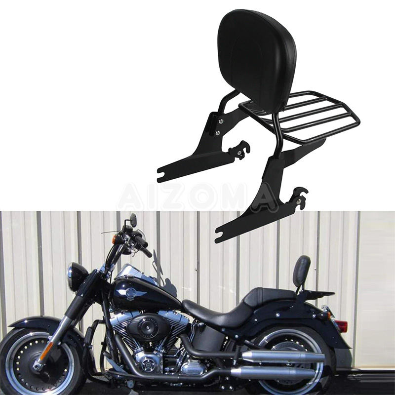 Detachable Sissy Bar Backrest Black Luggage Rack For Harley Softail Fat Boy FLSTF Standard FXST Night Train Springer Convertible