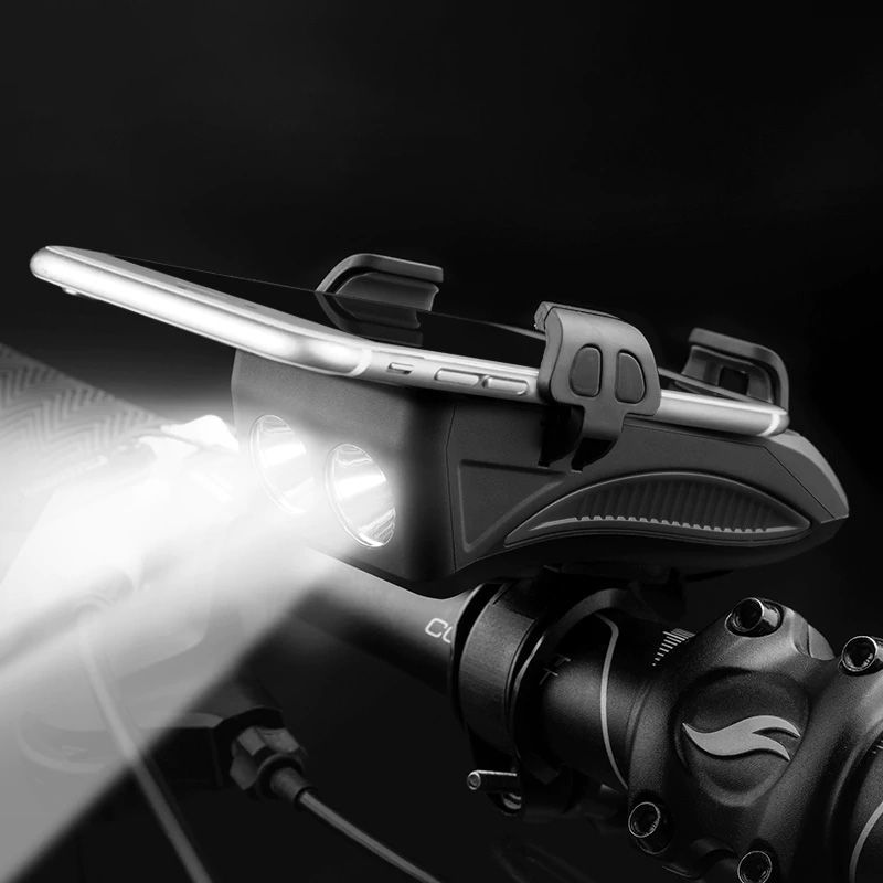 CoolChange Bike Light USB Rechargeable Flashlight Phone Holder Bicycle Highlight 2000/4000mAh Power Bank Cycling Horn Led Light
