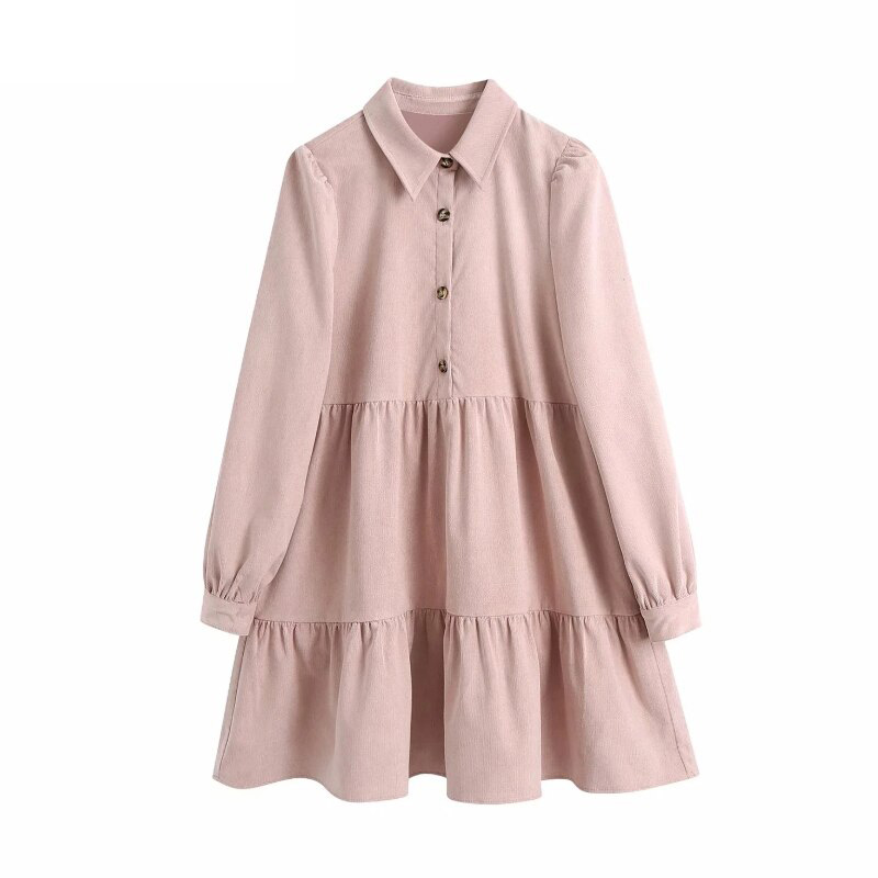 Zevity 여성 빈티지 단색 주름 코듀로이 미니 드레스 여성 긴 소매 캐주얼 비즈니스 Vestido 세련된 셔츠 드레스 DS4817