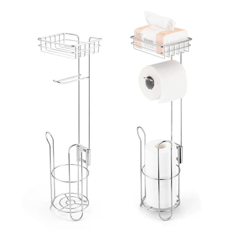 Toilet Paper Holder Stand Stainless Steel Bathroom Paper Roll Home Multifunctional Storage Shelf for Cell Phone and Tissue