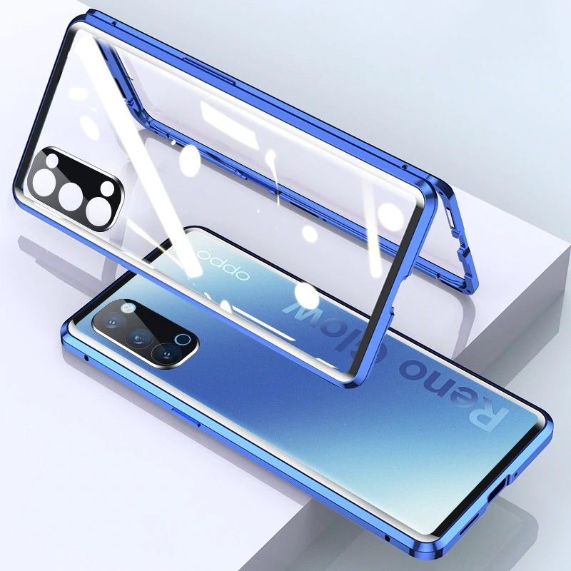 Magnetic Glass Case For OPPO Reno 3 4 Pro A9 A5 2020 Metal Camera Lens Double Side Tempered Glass Cover For OPPO Realme V5 X50