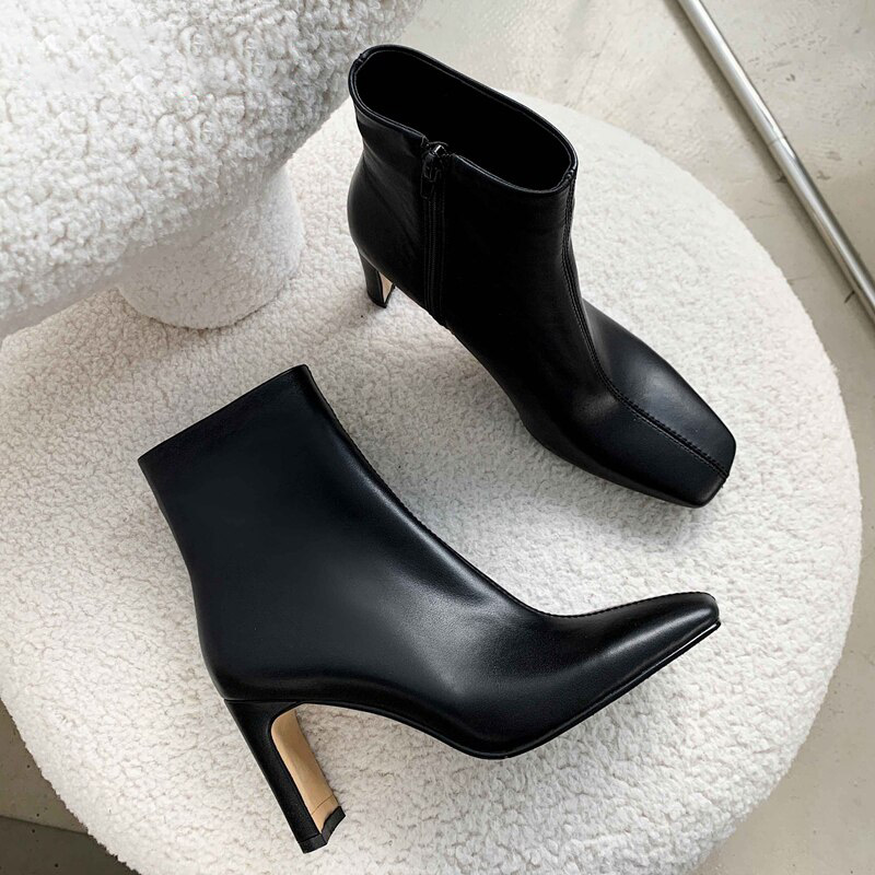 Krazing pot Chelsea boots real leather stone pattern high street fashion square toe thick high heel zip gorgeous ankle boots L61