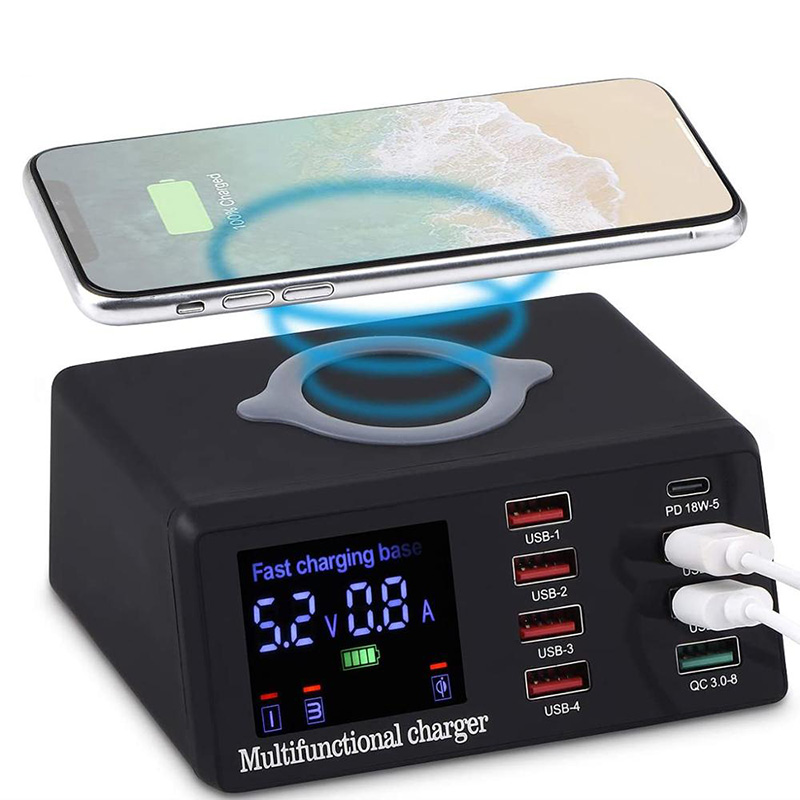 100W Multi USB Fast Charger Wireless For IPhone 12 11 Pro XR 8 Port Usb LCD Quick Charge Station 3.0 PD Charger For Samsung S10