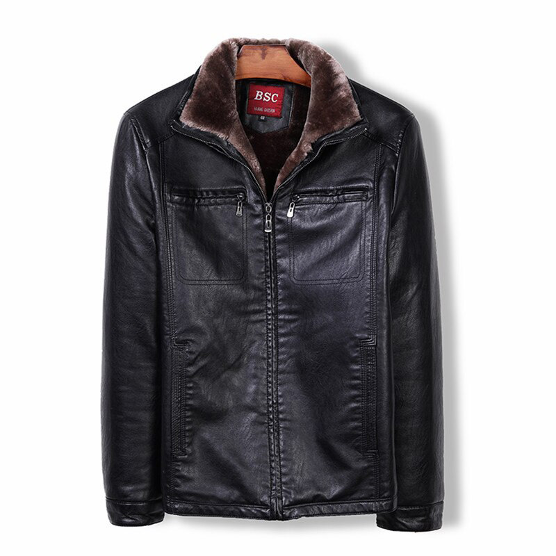 UCAK Brand New Winter Men's Leather Jackets Clothes Business Casual PU Jacket Leater Wool Liner Zipper Clothing Outcoat U8002